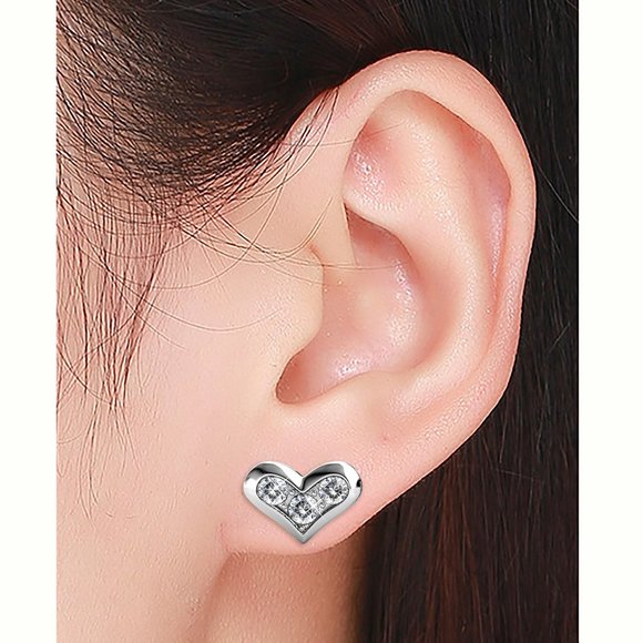 Silver Heart Australian Crystal Stud Earrings Jewelry For Her - Picture 4 of 4